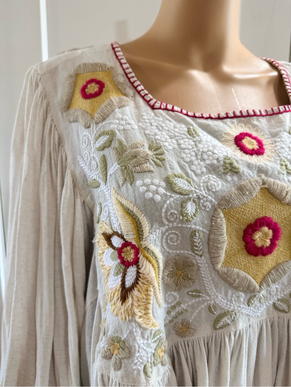 Free People Cream Embroidered Floral Print Size L - Picture 2 of 6